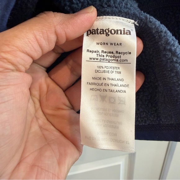 Patagonia Women's Pullover Sweater 1/4 Zip Fleece Lined Blue Poly Knit sz M - Picture 8 of 11